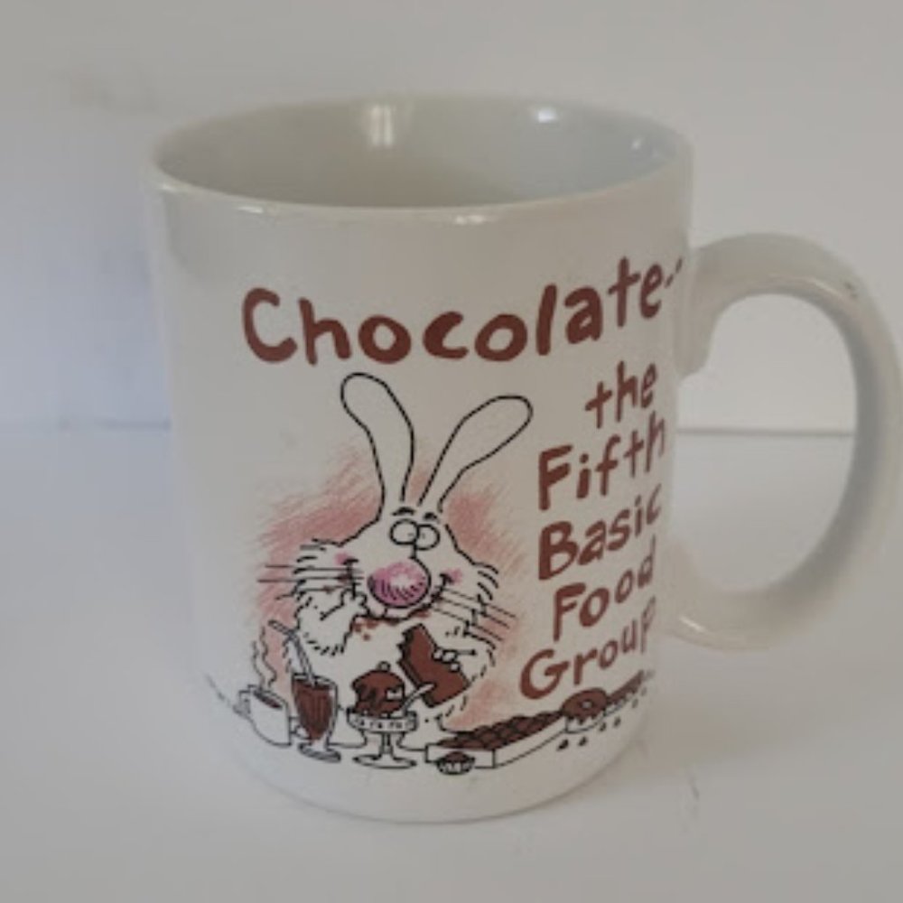 Vintage Shoebox Greetings Hallmark Bunny Mug "Chocolate, 5th Basic Food Group"